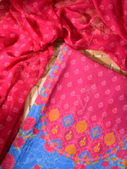 Blue and Pink Cotton Silk Dress Material