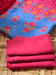 Blue and Pink Cotton Silk Dress Material