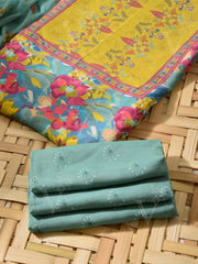 Blue and Green Cotton Silk Dress Material