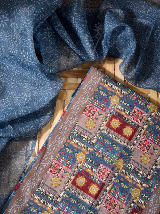 Blue Cotton Dress Material