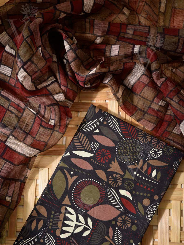 Black and Brown Cotton Dress Material