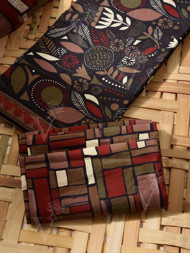 Black and Brown Cotton Dress Material