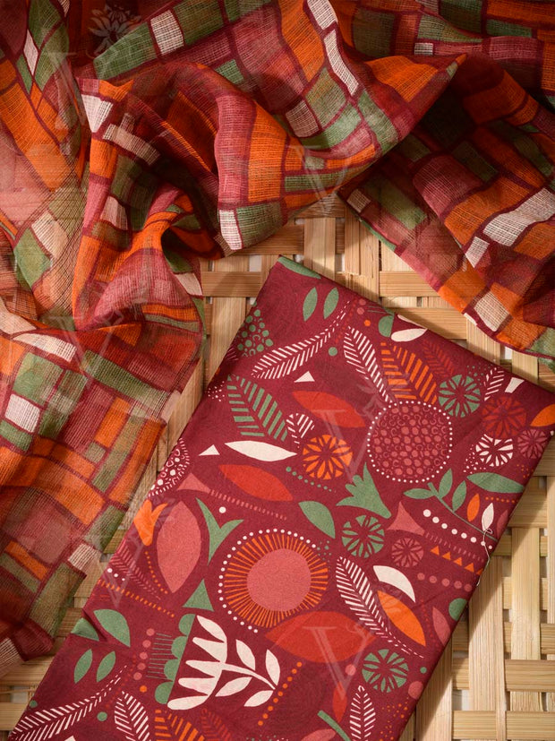 Maroon Cotton Dress Material