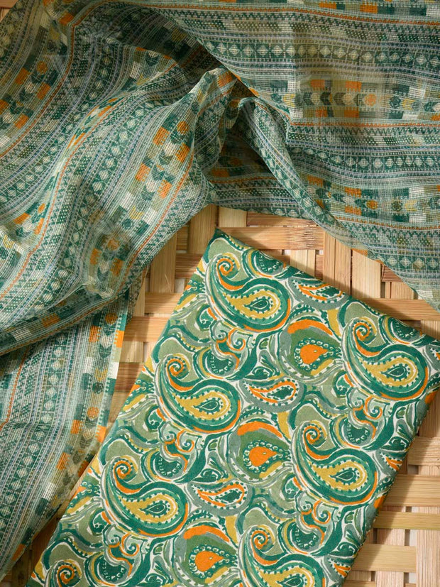 Green Cotton Dress Material