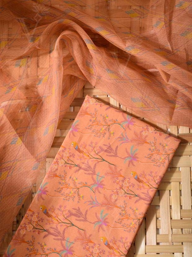 Peach Cotton Dress Material