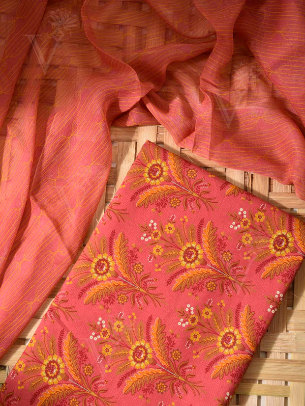 Carrot Red Cotton Dress Material