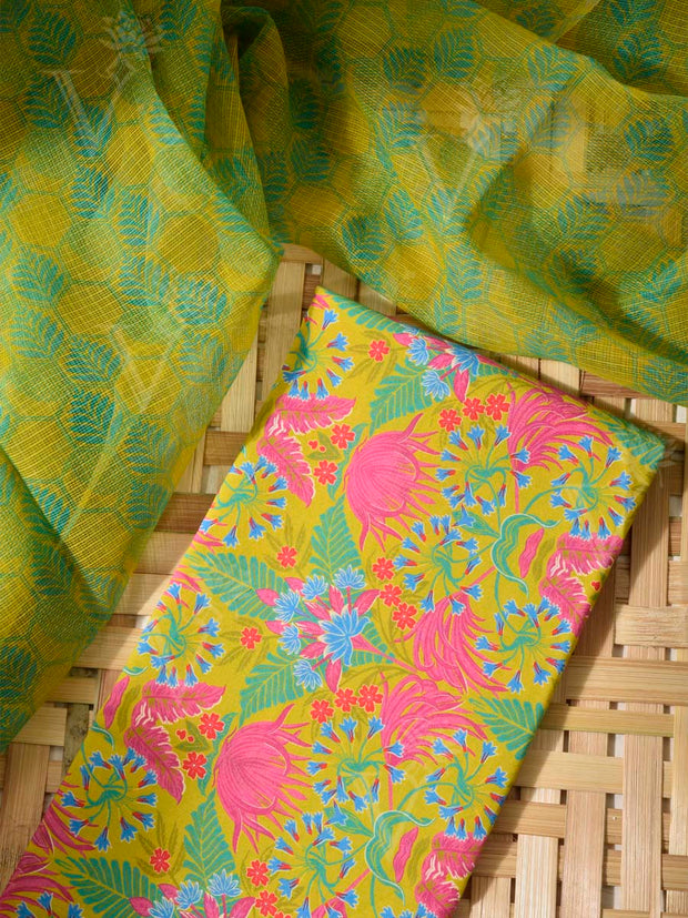 Green Cotton Dress Material