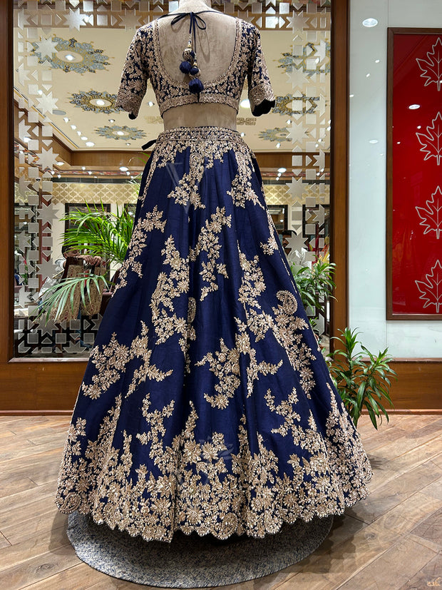 Buy Blue Raw Silk Bridal Lehenga Set Online – Vasansi Jaipur