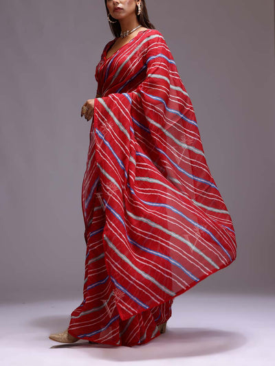 Red Leheriya Chanderi Printed Saree