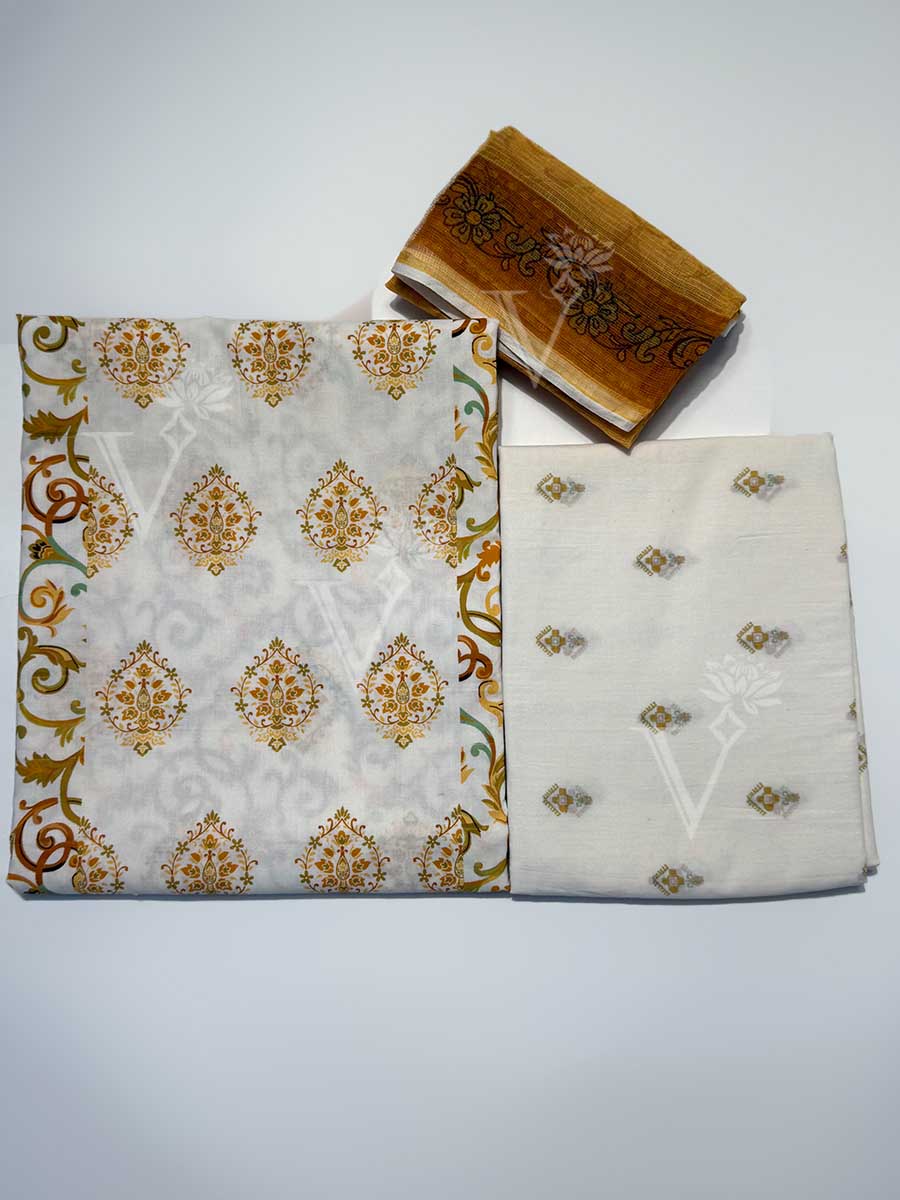 Buy White and Yellow Cotton Dress Material Online – Vasansi Jaipur