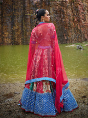 Red and Blue Gota Patti Vasansi Silk Lehenga Set