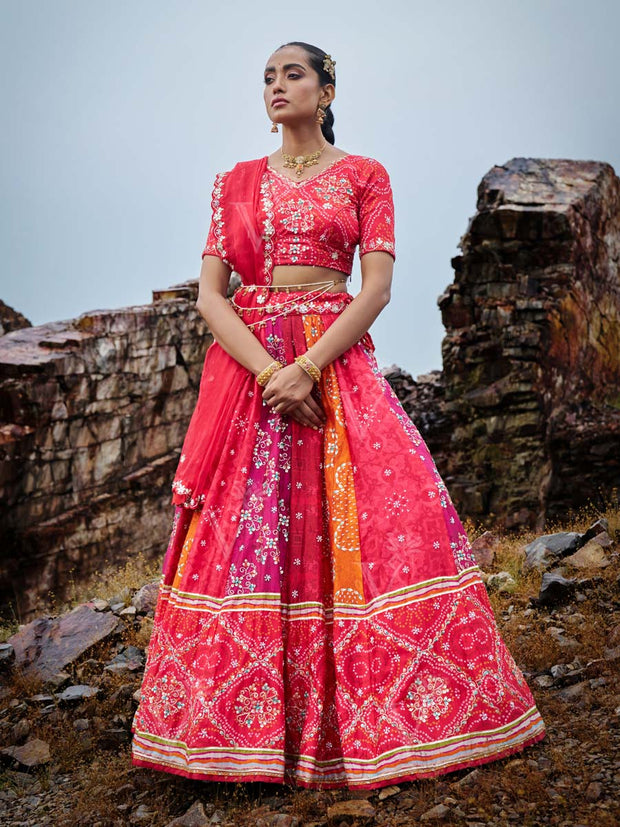 Red Gota Patti Vasansi Silk Lehenga