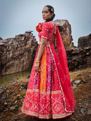 Red Gota Patti Vasansi Silk Lehenga