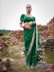 Green Pure Gajji Silk Embroided Saree