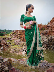 Green, Pure Gajji Silk, Embroided, Saree