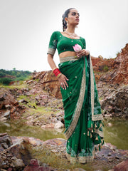 Green Pure Gajji Silk Embroided Saree