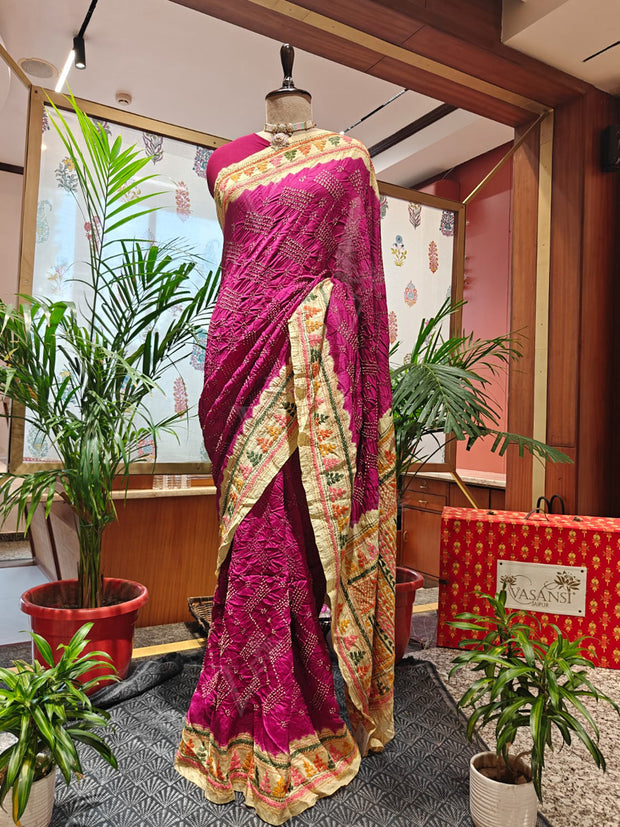 Pink Bandhani Gajji Silk Saree
