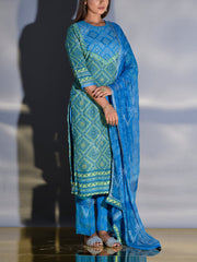 Blue and Green Vasansi Silk Printed Suit Set