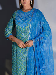 Blue and Green Vasansi Silk Printed Suit Set
