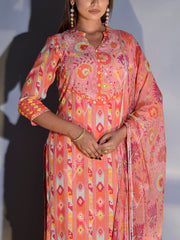 Peach Pink Vasansi Silk Printed Suit Set
