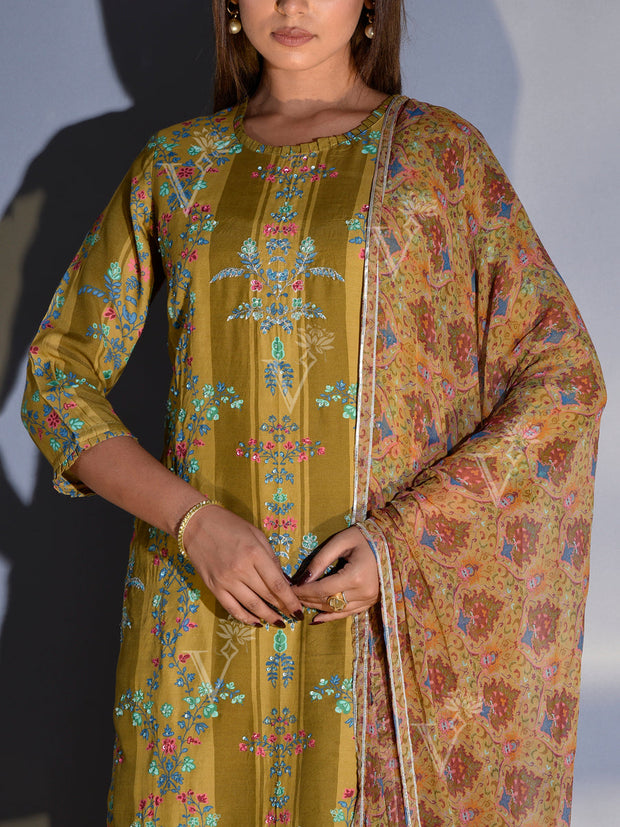 Green Vasansi Silk Printed Suit Set