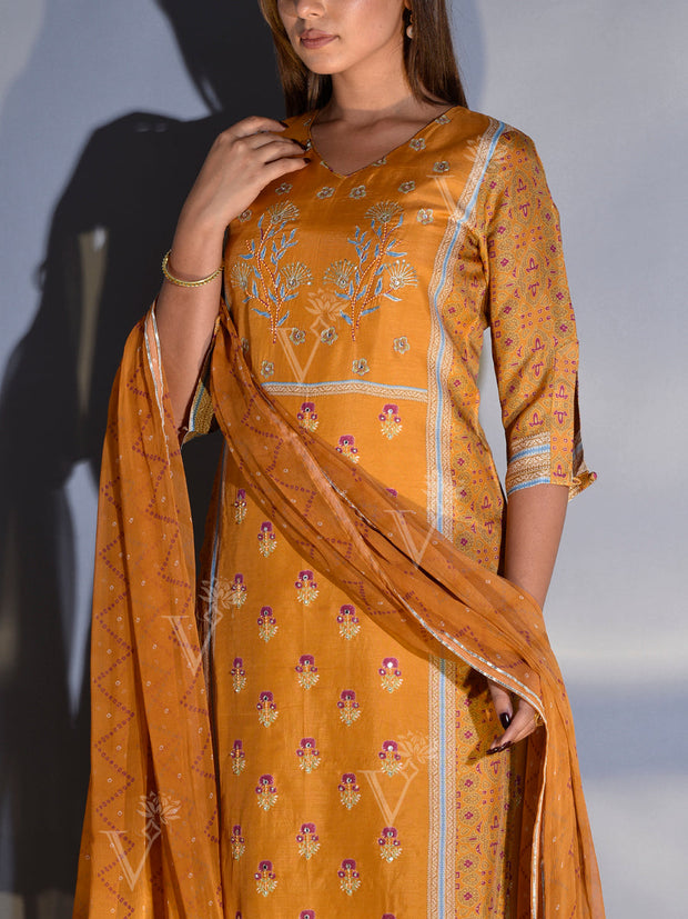 Mustard Vasansi Silk Printed Suit Set
