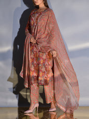 Brown Vasansi Silk Printed Suit Set