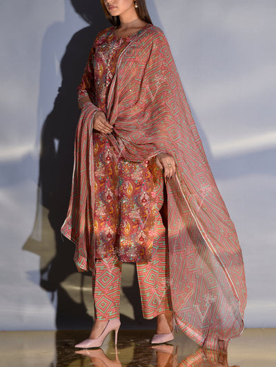 Brown Vasansi Silk Printed Suit Set