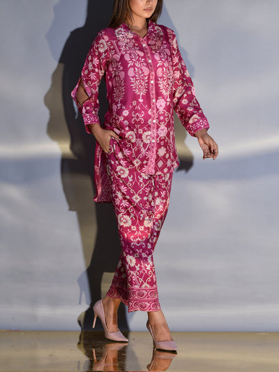 Raspberry Pink Vasansi Silk Printed Co Ord Set
