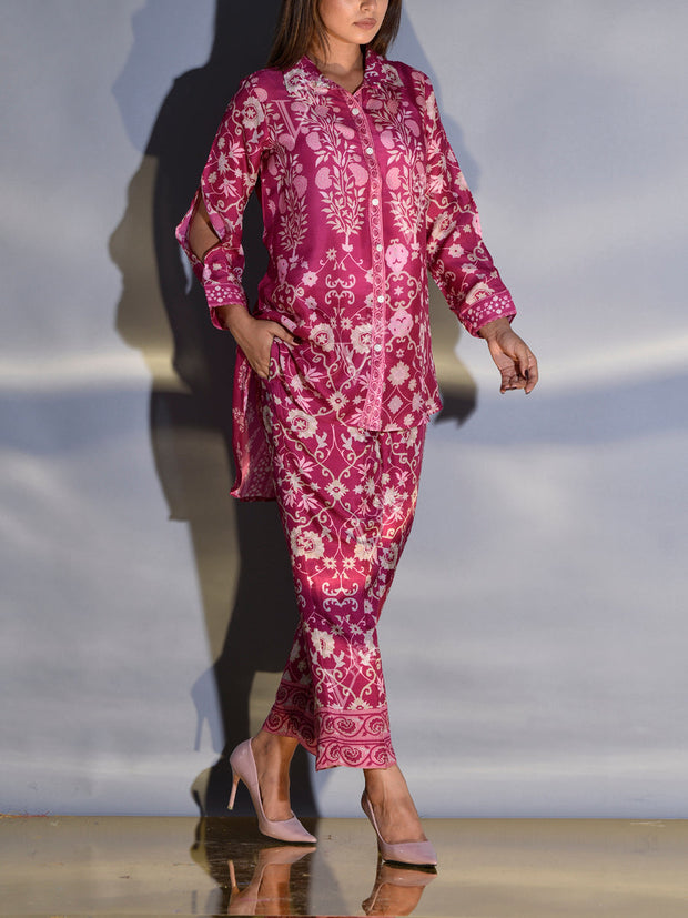 Raspberry Pink Vasansi Silk Printed Co Ord Set