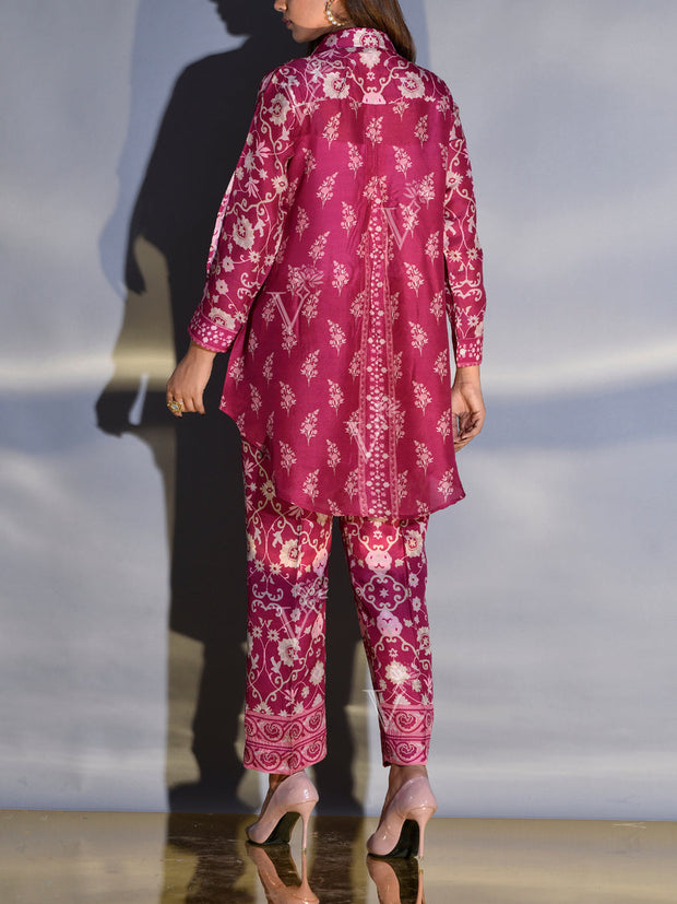 Raspberry Pink Vasansi Silk Printed Co Ord Set
