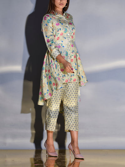 Light Green Vasansi Silk Asymmetric Printed Co Ord Set