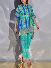 Blue and Green Vasansi Silk Kaftan Set