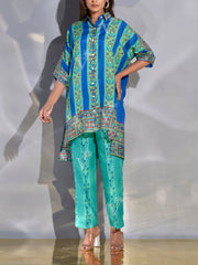 Blue and Green Vasansi Silk Kaftan Set