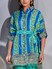 Blue and Green Vasansi Silk Kaftan Set