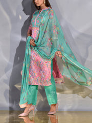 Pink and Green Vasansi Silk Suit Set