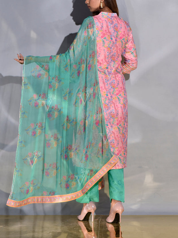 Pink and Green Vasansi Silk Suit Set