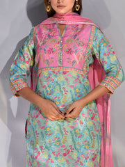 Pink and Green Vasansi Silk Suit Set