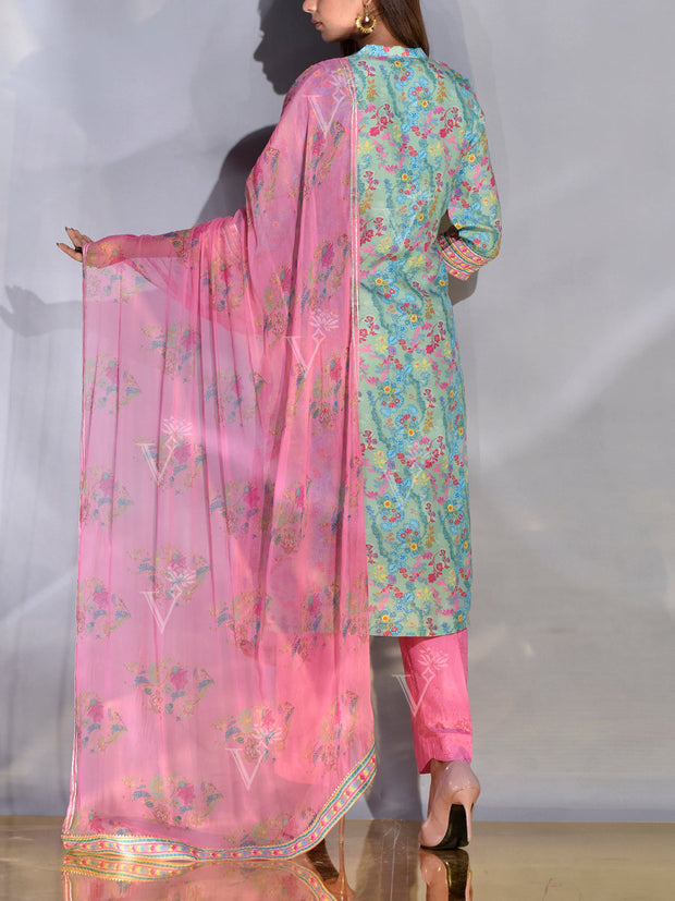 Pink and Green Vasansi Silk Suit Set