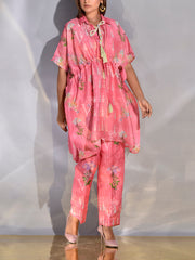 Pink Vasansi Silk Printed Kaftan Set