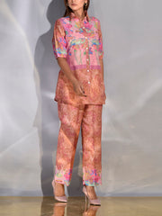 Salmon Pink Vasansi Silk Printed Co Ord Set