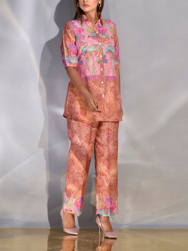 Salmon Pink Vasansi Silk Printed Co Ord Set