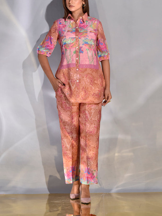 Salmon Pink Vasansi Silk Printed Co Ord Set