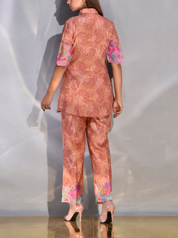 Salmon Pink Vasansi Silk Printed Co Ord Set
