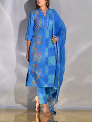 Blue Cotton Printed Suit Set