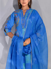 Blue Cotton Printed Suit Set