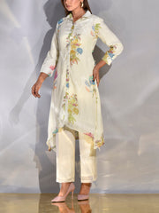 Off-White Vasansi Silk Printed Kurta