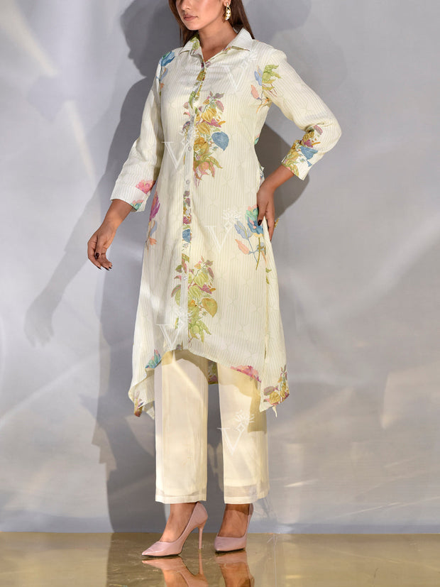 Off-White Vasansi Silk Printed Kurta