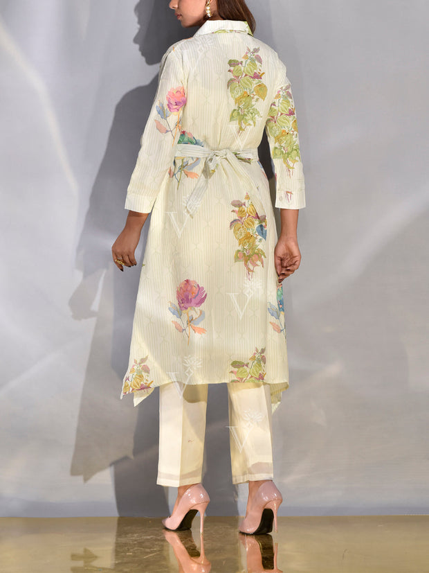 Off-White Vasansi Silk Printed Kurta
