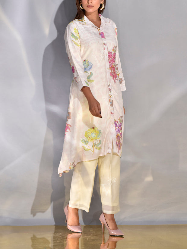Off-White Vasansi Silk Printed Kurta
